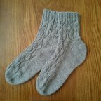 作品送料無料 手編み 木の葉模様の靴下 ウール100%