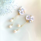 作品 再販✨雪の花❄と揺れる淡水パールのピアス・イヤリング　紫陽花