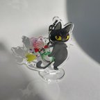 作品【両面絵柄！】花束💐黒猫アクリルキーホルダースタンド