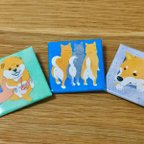 作品柴犬の四角い缶バッジ（各種）