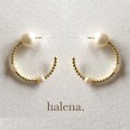 作品再々販【halena.】  パールフープピアス  スモーキー   /  パール セレモニー 入学式 結婚式 プレゼント