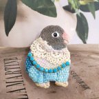 作品刺繍ブローチ ブルーボタンインコ