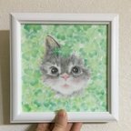 作品パステル画✽原画・フレーム付✽子猫✽幸せいっぱいだニャン