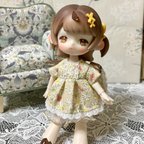 作品1/12ドール　フリルミニワンピース(薄茶・花とベリー)