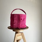 作品マゼンタピンクのくったり帆布のミニマルフリンジバッグ