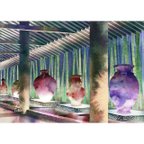 作品「壺が並ぶ風景」　壺　ホテル　美術館　エントランス　竹林　イラスト