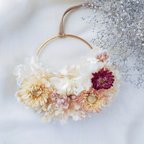 作品PinkBeige Gold Wreath　母の日　リース　フラワーリース　フラワー　インテリア　プレゼント　オシャレ　花