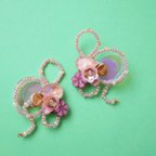 作品【ピアス・イヤリング】Butterflower Dusty Pink 蝶々アクセサリー 花 ダスティピンク 春