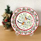 作品スペインタイルアート：クリスマス鳥とヤドリキのお皿