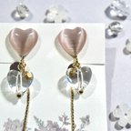 作品🩷TWO HEARTS (PINK)-ハート型のガラスカボションのイヤリング-