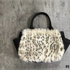 作品新色・SIOCO・ Ricoシリーズ 8号帆布〈黒〉×フェイクファー〈レオパード〉Sサイズ トートバッグ Fake fur bag ふさふさモコモコ　秋冬素材　ファーバッグ　エコファー