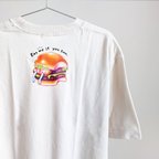 作品バックプリント ハンバーガーおもしろビッグTシャツ ベージュ(男女兼用半袖Tシャツ)