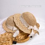 作品【 Straw hat - Petal brim -】麦わら帽子 花びらブリム カンカン帽 リバティ 麦わら ベビー帽子 キッズ帽子