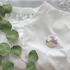 作品リボン刺繍ブローチ　紫陽花バスケット　くるみボタン　ボタニカル
