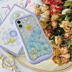 作品紫陽花*iFace風押し花スマホケース*全機種対応*ストラップホルダ一*手帳型*iPhone14 iPhone14Pro iPhone14plus iPhone13 iPhone13mini