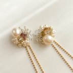 作品【J-034】ダングリングピアス/イヤリング　WHITE -ガーネット&パール-