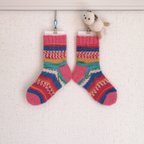 作品[18.5cm]キッズ手編み靴下【Leuchtende Geburtstagsfarben】Kids Socks