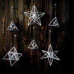 作品ヒンメリ★スターシリーズ サンキャッチャー3個 +ピラミッド3個 合計6個セット福袋３種類から選べます 野外使用可なアルミ製　幾何学オブジェ　シルバー　クリスマスオーナメント