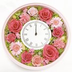 作品プリザーブドフラワー  花時計　【フレッシュ花時計・ピンク】　フラワー時計　ピンク　時計　壁掛け時計　置き時計