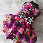 作品お正月シリーズ　市松模様の着物ワンピース　紫（オーダー）