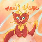 作品2024 年賀状　かわいい龍　英語と日本語 Happy New Year （ポストカード 2枚）