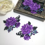 作品高品質❣ 4枚   ダイヤ付き 紫色 ケミカルレース  刺繍 お花モチーフ  ハンドメイド パーツ 手芸 素材