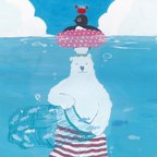作品『海水浴』 [送料込] 栗井あや子 vivace ポストカード2点セット　海　夏　しろくま　ペンギン