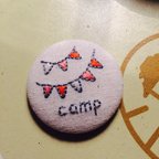 作品手作り刺繍バッジ camp ピンクオレンジ