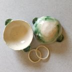 作品陶のコロンとしたスープカップ(輪っかの座布団付)【淡い緑のふんわりシリーズ】
