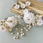 作品【特集掲載品】【再販/受注生産品】白無垢にもドレスにも♪【白×金】つまみ細工髪飾り