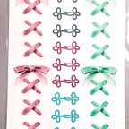 作品【ピンク×緑】編み込みリボンとチャイナボタンのタトゥーシール
