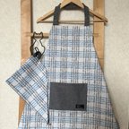 作品【New!】【150-160】チェックブルー☆子供 キッズ エプロン&三角巾
