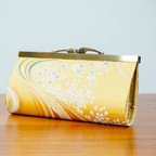 作品上品な金襴織物でがま口長財布✼流水に桜(黄色)＊優しいイエロー
