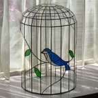 作品テラリューム　ステンドグラス「鳥かご（青い鳥）」