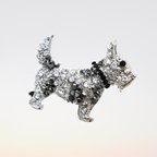 作品H1455 【動物】 キラキラ ラインストーン 犬 ブローチ/シルバー