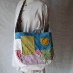 作品ツギハギ鞄　香川県の伝統工芸品「保多織」を使用しています