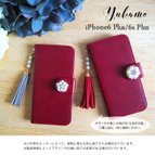 作品【iPhone6 Plus/6s Plus】スマホケース＊レトロ＊レザー＊ビジュー＊タッセル＊手帳型＊スマホカバー【ワインレッド】