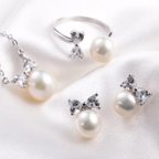 作品美しいシンプルな真珠のネックレス + リング + ピアスセット