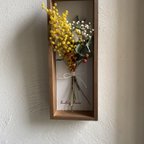 作品パネルに季節のお花を添えて*° ミモザ ミランドール ドライフラワー