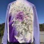 作品着物リメイクスカジャン　リバーシブル　振袖リメイク　和服リメイク　すみれの花　横振り刺繍　レディース　L〜LL