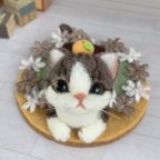 作品★こたつねこ★キジトラ白羊毛フェルト てのひらサイズ　ちび猫