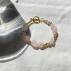 作品ーpearl &stone braceletー　ローズクォーツ　チェーンブレスレット　天然石ブレスレット　天然石　天然石アクセサリー