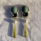 作品【選べる金具】 Smoke green*gray Bijou embroidery earrings