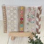 作品インド刺繡リボン/パッチワークポーチ/ベージュ・ホワイト系①