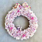 作品No.wreath-15541★ひな祭りリース24-(1)（バラ&うさぎ雛） 40x36cm・アートフラワー/造花リース/大型リース