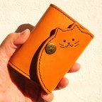 作品コゲちゃん　小銭入れ　栃木レザー　キャメル　手縫い　本革　皮　 Leather　猫 送料無料