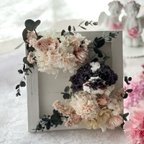 作品ご希望のペットで作るナチュラル2wayフレームアレンジ　【セミオーダー】　壁飾り　置き型　母の日　花　犬　猫　動物　プリザーブドフラワー　カーネーション　母の日のプレゼント