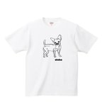 作品チワワ tシャツ 【名入れ】ポメチワ ロングコート 子犬 面白い デフォルメ 一筆書き スムースコート イラスト 服