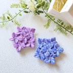 作品紫陽花のブローチ 刺繍ブローチ 大ぶり紫陽花 立体刺繍 handmadek&p