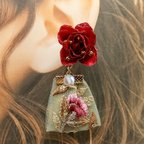 作品薔薇  イヤリング  インド刺繍リボン バラ ドライフラワー花材